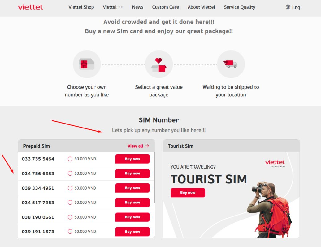Buy SIM card online from Viettel official website