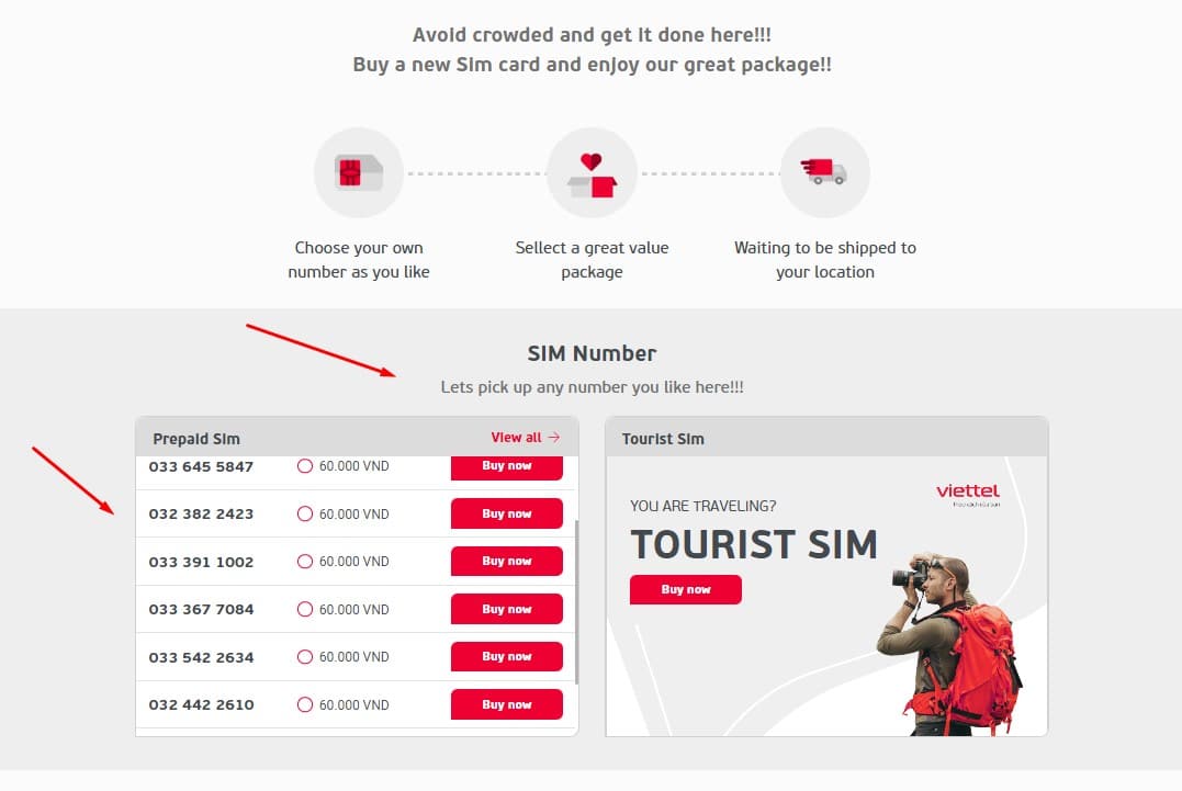 Buy Viettel SIM card online through Viettel website