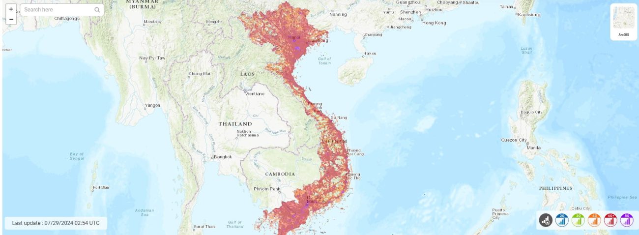 Viettel coverage map in Vietnam