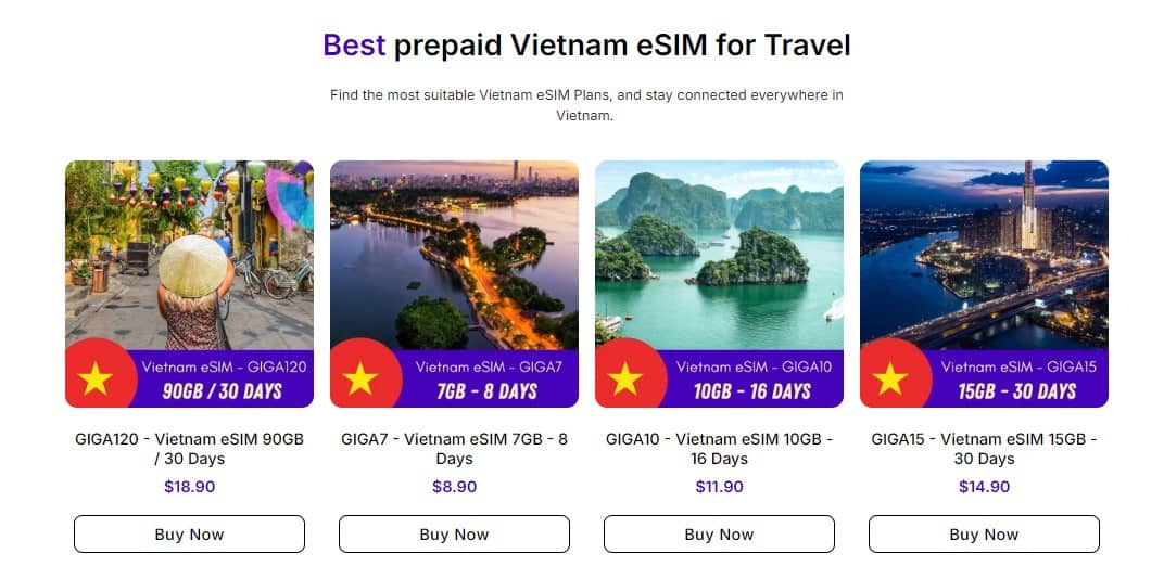 Vietnam eSIM plan options of Vietnamesim.com