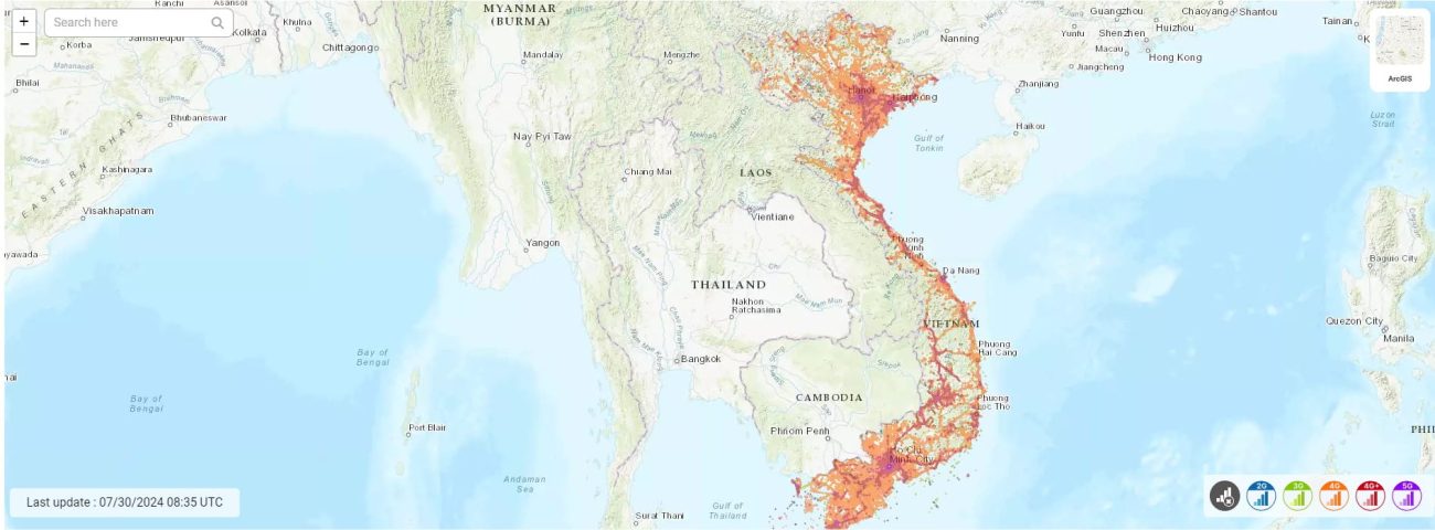 Vinaphone coverage map in Vietnam