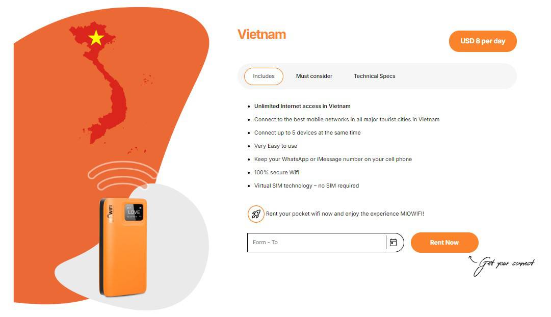 Pocket WiFi for Vietnam of Miowifi